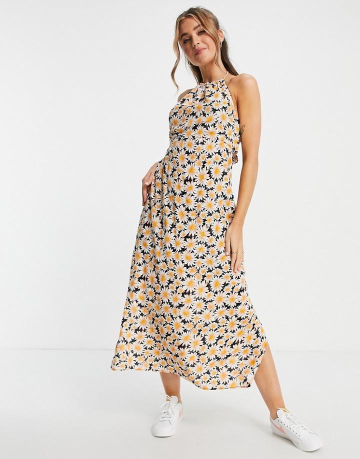 Cotton: On Tie Back Halter Dress In Lilac Floral-multi