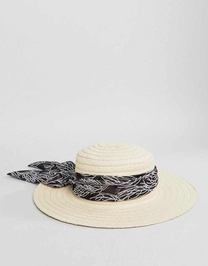 Boardmans Floppy Beach Hat With Scarf Detail - Stone