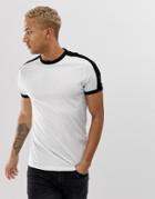 Asos Design Organic T-shirt With Contrast Shoulder Panel In White
