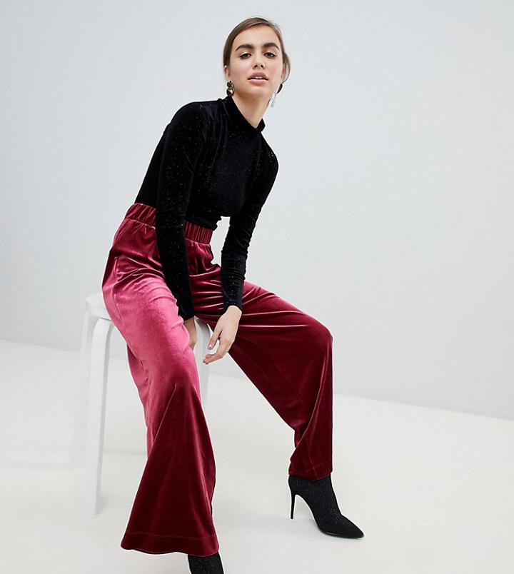Monki Velvet Pants In Red
