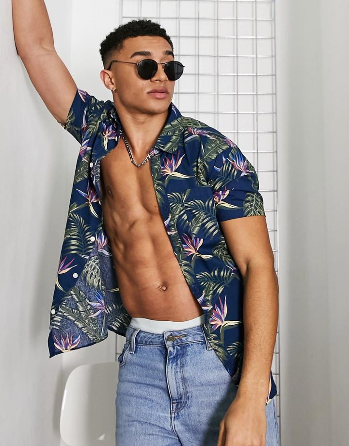 Jack & Jones Originals Button Down Collar Floral Shirt In Navy