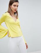 Ivyrevel Wrap Front Jersey Top With Bell Sleeve - Yellow