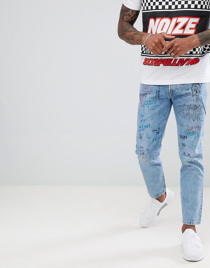 Diesel Mharky 90s Fit Doodle Jeans 0076k - Blue