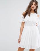 Asos Premium Pleated Double Layer Dress With Broderie Ruffle - White