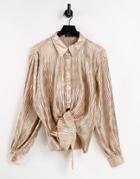 In The Style X Elle Darby Tie Front Oversized Shirt Set In Taupe-neutral