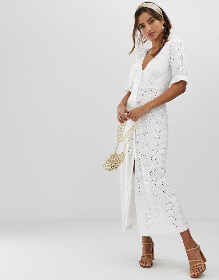 Asos Design Broderie Maxi Tea Dress-white