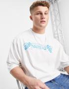Asos Design Oversized T-shirt In White With Front Text Print In Blue
