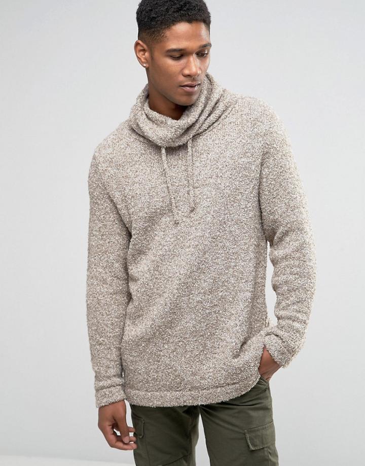 Asos Sweater With Oversized Cowl Neck In Teddy Yarn - Beige