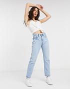 Levi's 501 High Rise Straight Leg Crop Jeans In Light Was Blue-blues