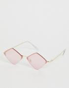 Asos Design Diamond Metal Half Frame Sunglasses - Gold