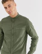 Asos Design Regular Fit Waffle Texture Grandad Collar Shirt In Khaki