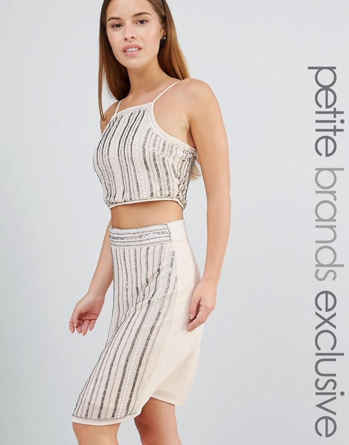 True Decadence Petite Embellished Crop Top Co-ord - Silver