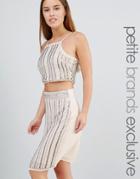 True Decadence Petite Embellished Crop Top Co-ord - Silver