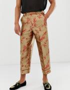 Asos Edition Wide Leg Cropped Smart Pants In Floral Jacquard - Multi