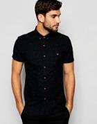 Asos Black Oxford Shirt With Neps In Short Sleeve - Black