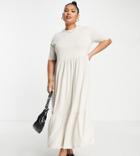 Asos Design Curve Tiered Smock T-shirt Midi Dress In Stone-neutral