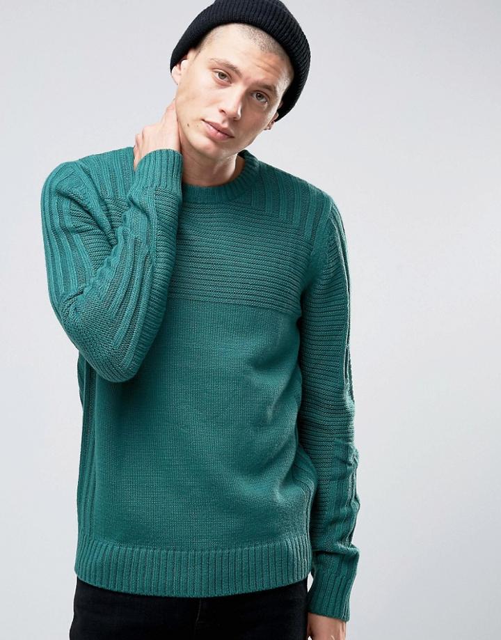 D-struct Ribbed Semi Plain Crew Neck Sweater - Green