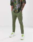 Asos Design Super Skinny Cropped Chinos In Khaki-green