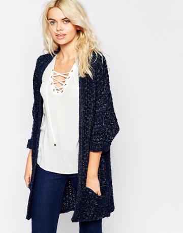 La Fee Verte Thick Knit Oversize Navy Cardigan - Marine