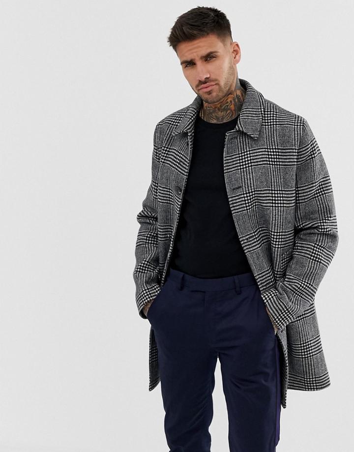 Asos Design Wool Mix Trench Coat In Gray Check - Gray