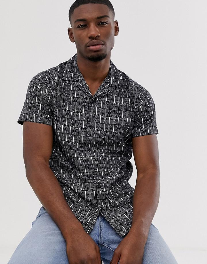 Jack & Jones Premium Slim Fit Shirt In Geometric Print With Revere Collar
