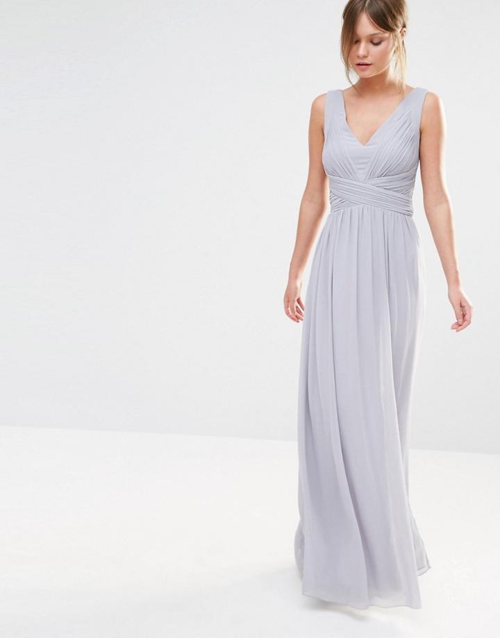 Little Mistress Plunge Front Chiffon Maxi Dress - Gray