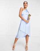 Tfnc Bridesmaid One Shoulder Midi Dress In Light Blue-blues