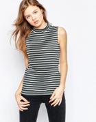 B.young High Neck Striped Sleeveless Top - Aluminium