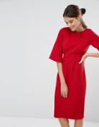 Closet Kimono Sleeve Textured Dress - Red