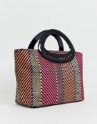 New Look Stripe Resin Handle Tote Bag In Pink Pattern - Pink