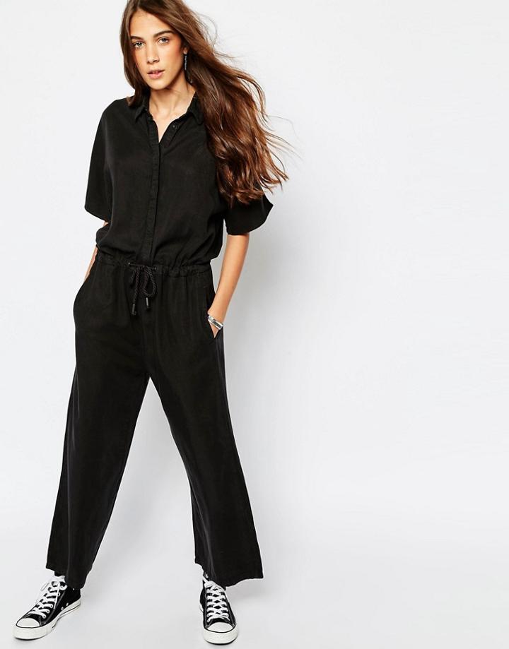 Pull & Bear Tie Waist Relaxed Jumpsuit - Gray