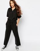 Pull & Bear Tie Waist Relaxed Jumpsuit - Gray