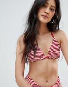 Asos Design Mix And Match Crinkle Triangle Bikini Top In Stripe - Multi