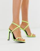 London Rebel Strappy Heeled Sandals In Neon