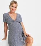 Missguided Maternity Tie Wrap Dress In Blue-grey