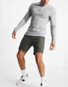 Asos Design Slim Chino Shorts With Elastic Waist In Khaki-green