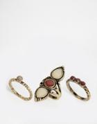 Asos Western Stone Ring Pack - Burnished Gold