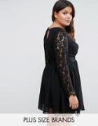Club L Plus Skater Dress With Lace Top And Keyhole Back - Black