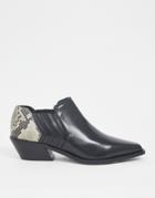 Asos Design Morgan Leather Western Shoe Boot In Black And Snake