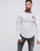 Siksilk Muscle Long Sleeve T-shirt In White Marble Print - White