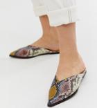 Asos Design Wide Fit Venice Pointed Mules In Snake - Multi