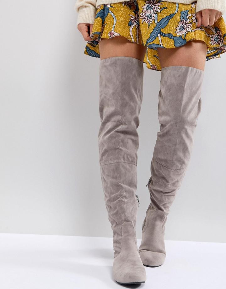 Daisy Street Lace Back Gray Over The Knee Boots