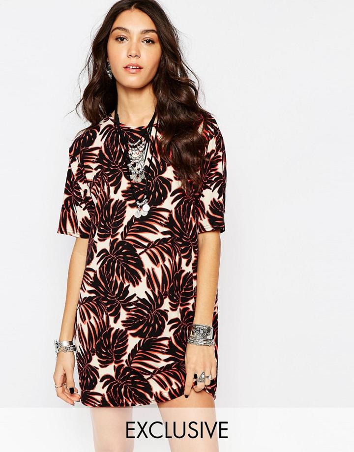 Reclaimed Vintage T-shirt Dress In Leaf Print - Multi
