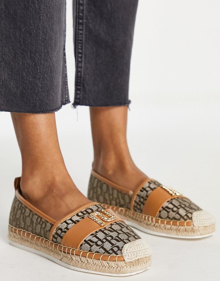River Island Branded Espadrille In Dark Beige-neutral