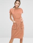 Trollied Dolly Pocket Rocket Polka Dot Dress - Peach