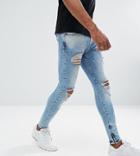 Rose London Muscle Fit Jeans In Blue With Distressing Exclusive To Asos - Blue