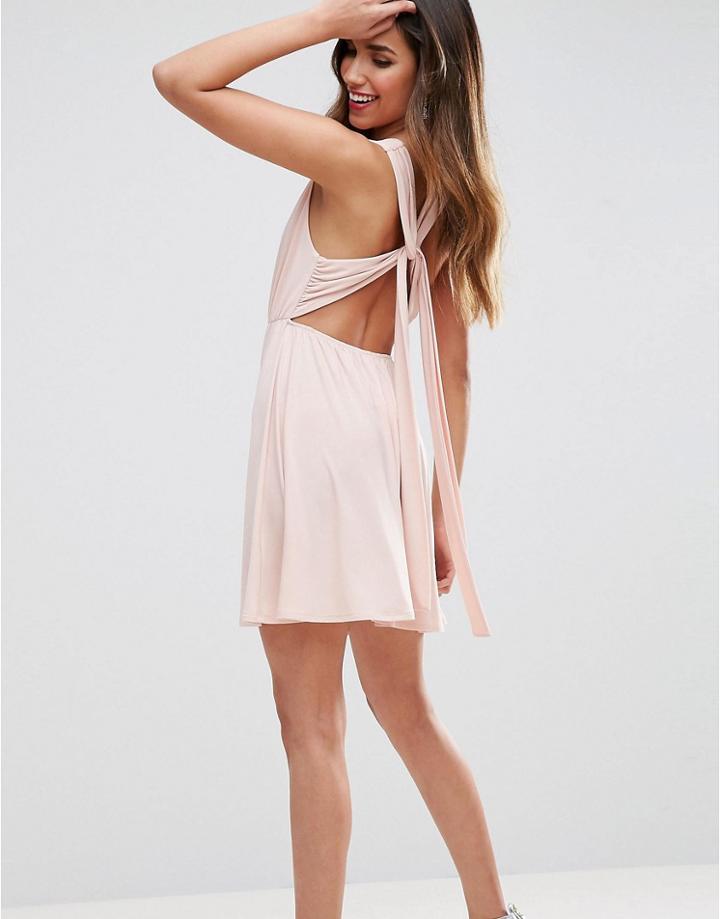 Asos Sash Back Mini Skater Dress - Pink