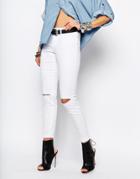 Noisy May Devil High Waist Skinny Jeans With Slit Knees - White