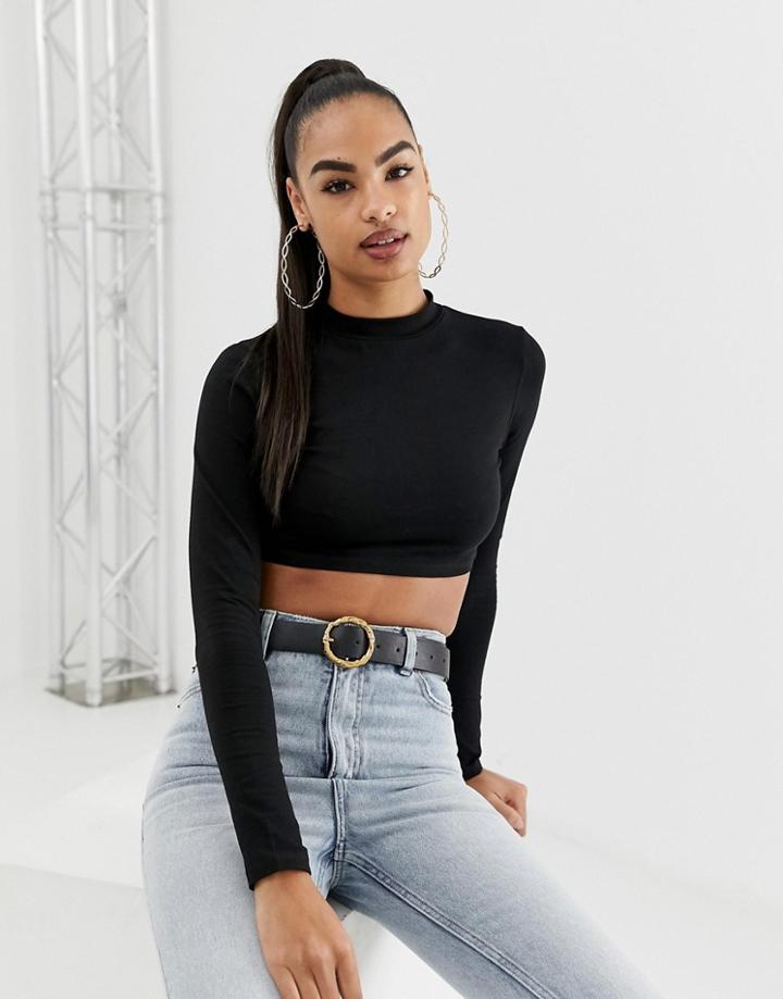 Asos Design Super Crop Turtleneck In Black - Black