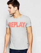 Replay T-shirt Crew Neck Logo Print In Gray Melange - Gray
